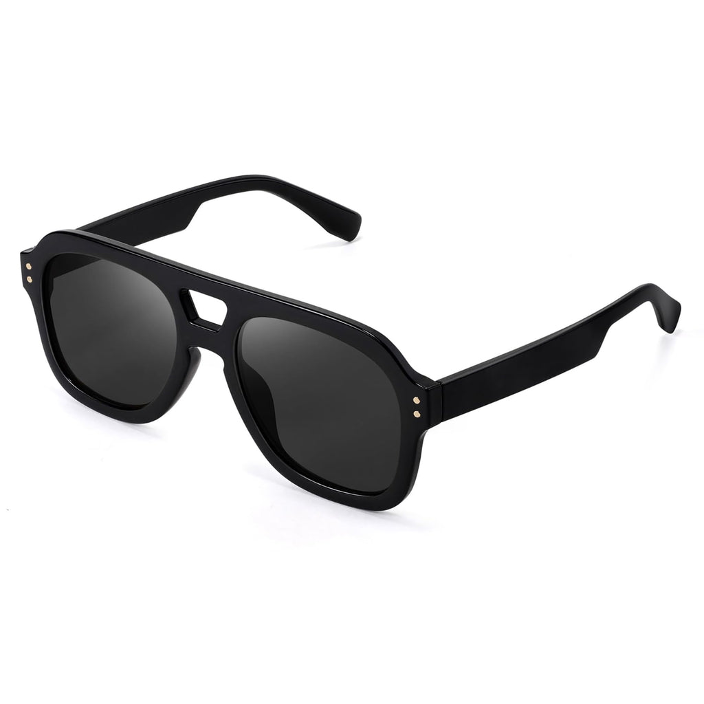 FEISEDY Vintage Aviator Sunglasses Double Bridge Women Men Large Square Thick Frame Trendy Eyewear UV400 B2846