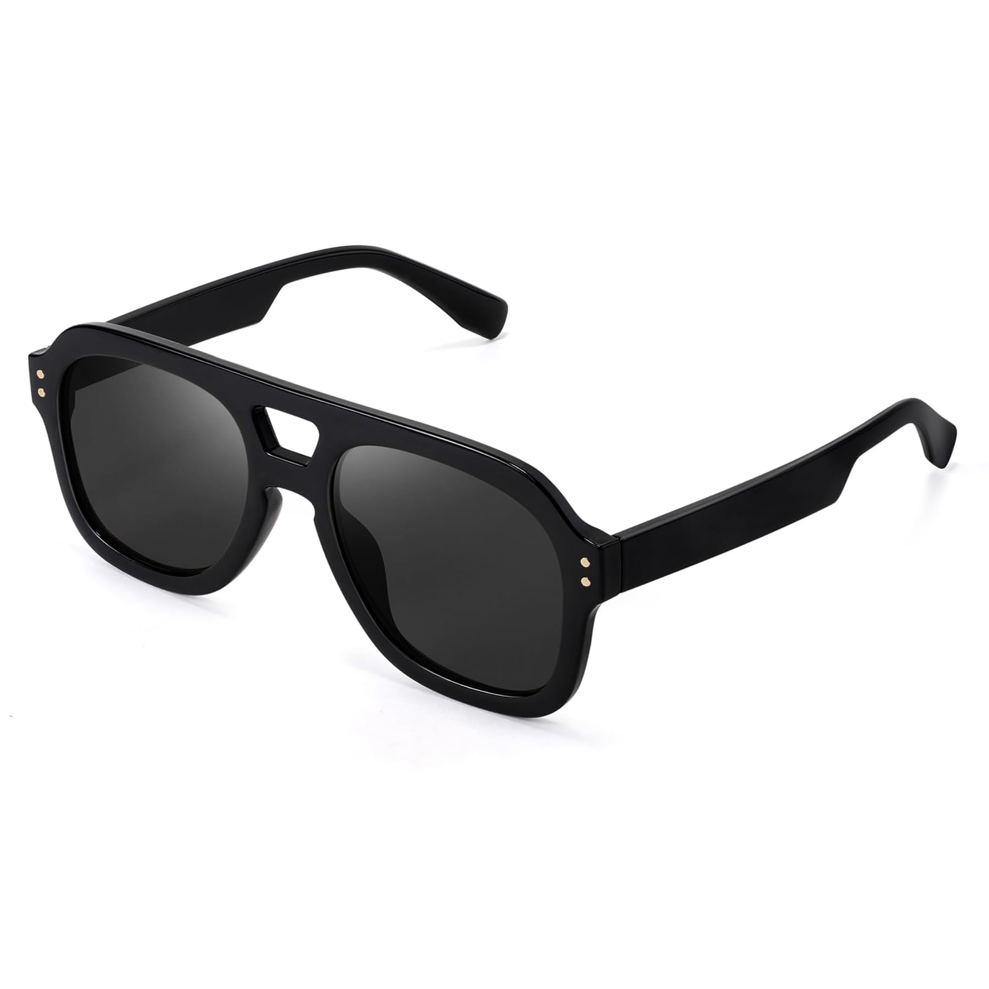 FEISEDY Vintage Aviator Sunglasses Double Bridge Women Men Large Square Thick Frame Trendy Eyewear UV400 B2846