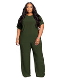 Tycorwd Women's Plus Size Two Piece Outfits Sweatsuits Sets Casual Short Sleeve Tops Loose Wide Leg Pants Tracksuit Sets