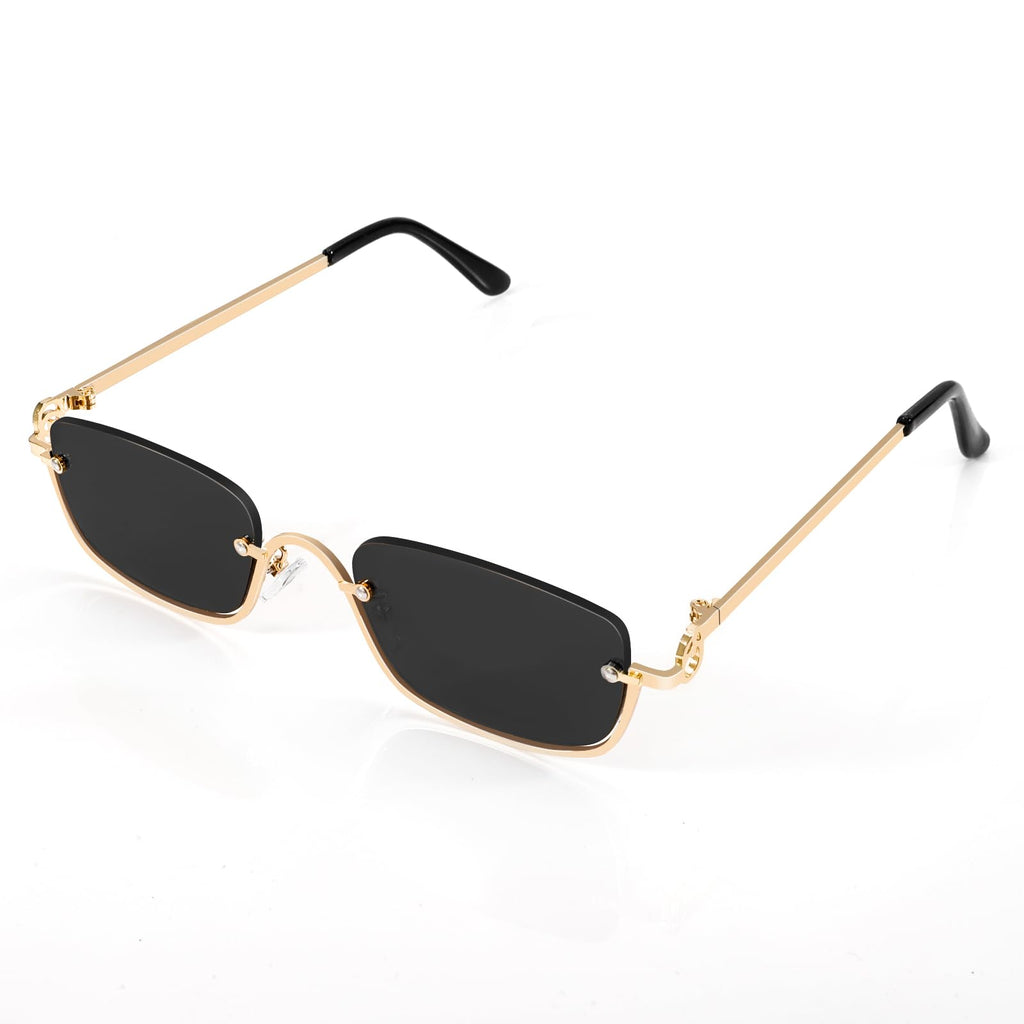 TYA Retro Y2k Sunglasses for Women Men,Trendy Semi-Rimless Sun Glasses Irregular Narrow Gold Sunnies UV400
