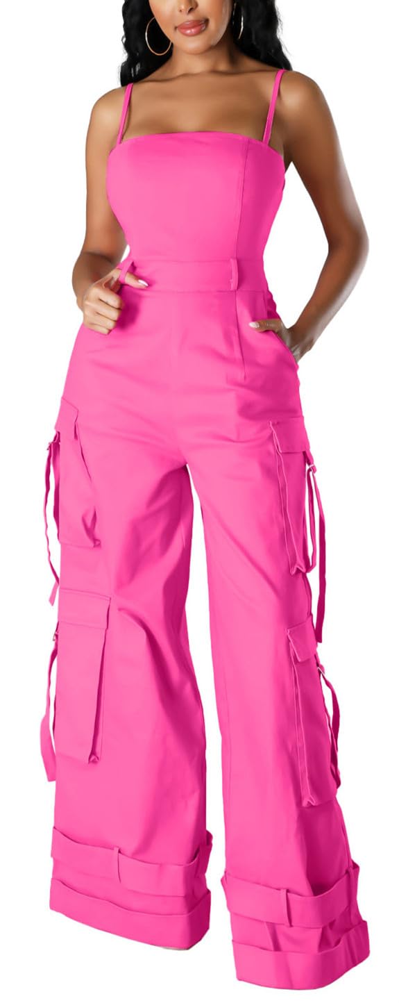 BOKITECAO Womens Cargo Jumpsuit Sexy One Piece Outfit Wide Leg Romper Multi Pockets Overalls