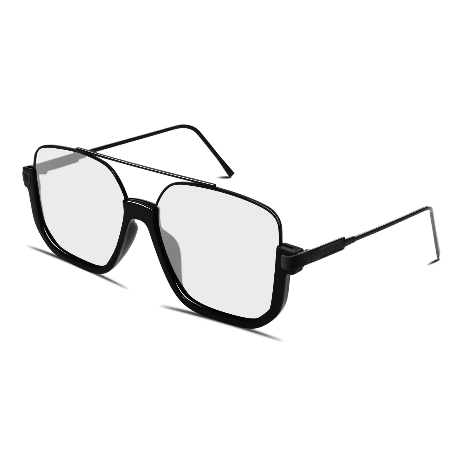 GUVIVI Retro Oversized Aviator Sunglasses for Women Men Square Double Bridge Pilot Sun Glasses 70s Trendy Shades