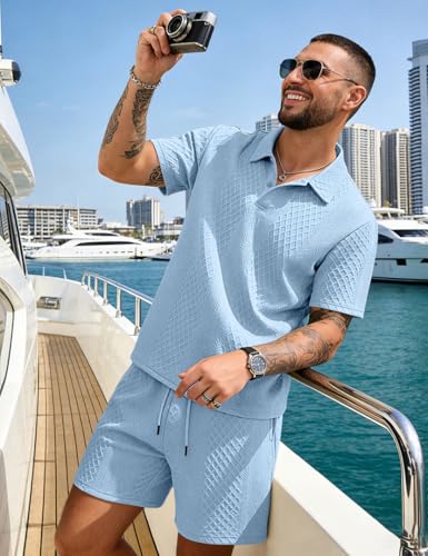 LINENNMAIN Men's 2 Pieces Outfits Casual Polo Shirt and Shorts Set Collar Athletic Jogging Summer Tracksuit