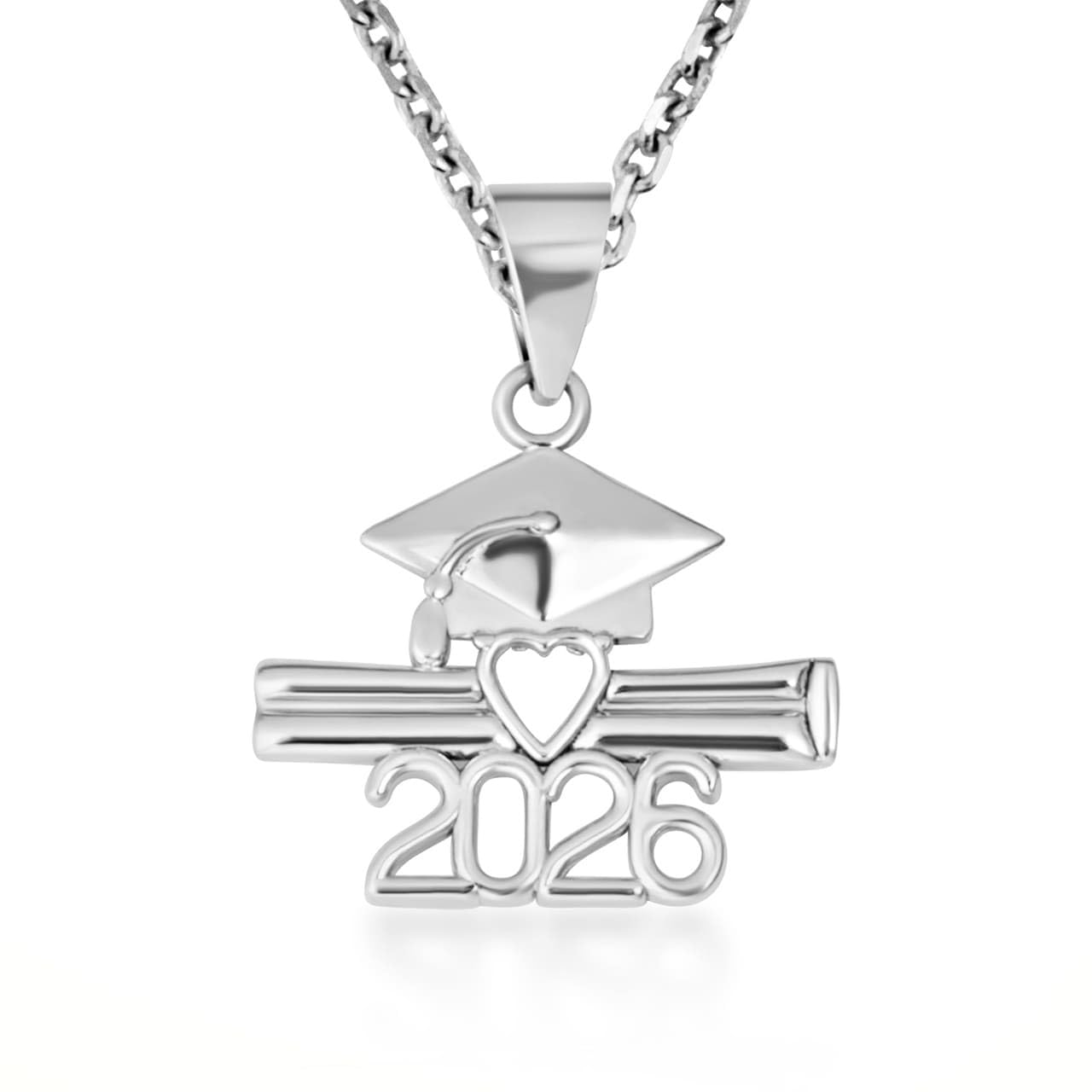 Claddagh Gold .925 Sterling Silver Class Of 2025-2026 Diploma Graduation Cap Pendant Necklace