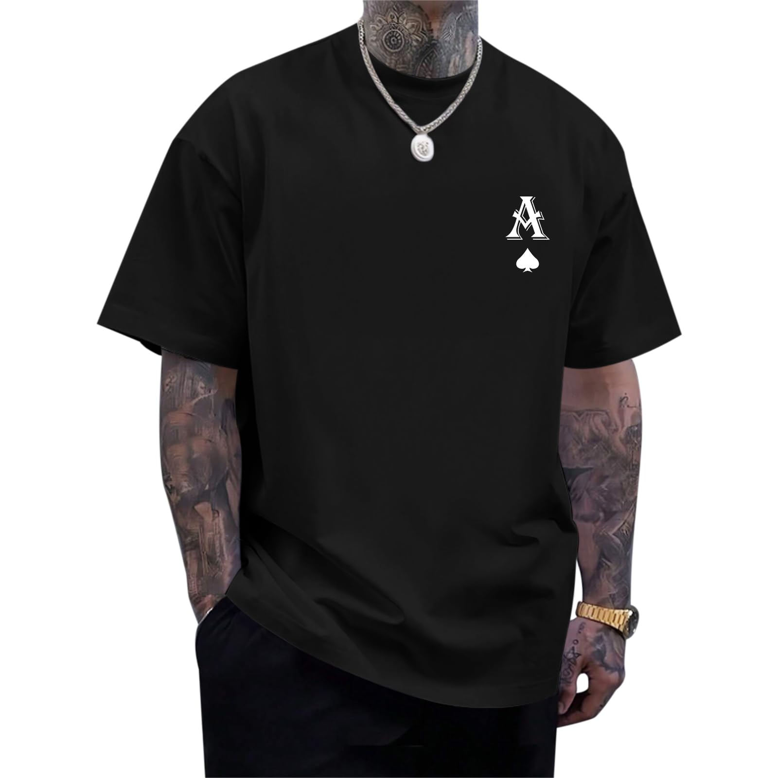 Zoemghc Men's Graphic Tees Vintage Oversize T Shirts Poker Ace of Spades Shirt Streetwear Rapper Casual Tee Top