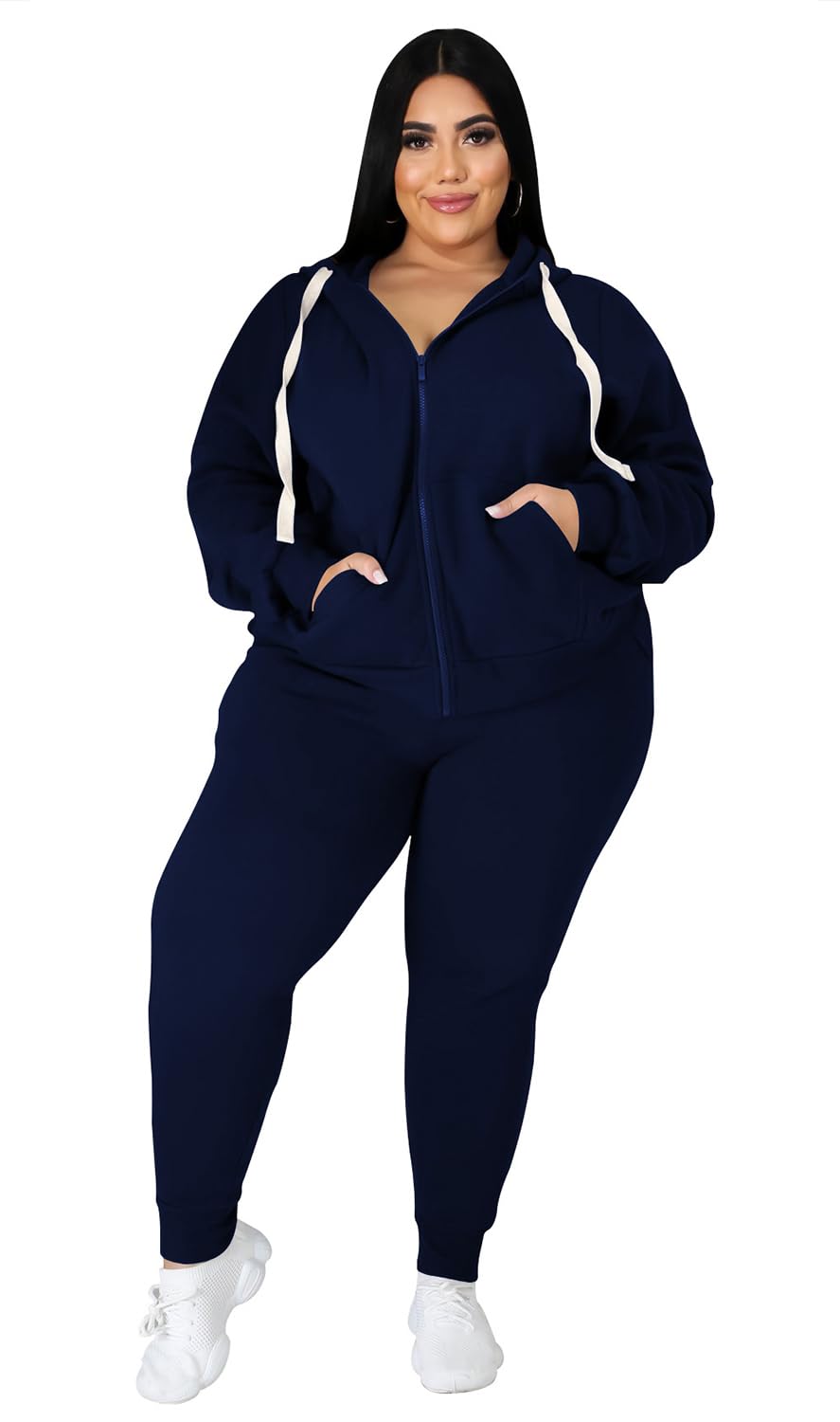 YeGine Womens Plus Size Two Piece Outfits Sweatsuits Casual Long Sleeve Set With Pockets