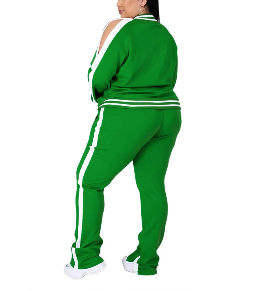 Ophestin Womens Plus Size 2 Piece Tracksuits Outfit Long Sleeve Jacket Skinny Sweatpants Set