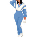 Remelon Womens 2 Piece Set Sweatsuit Color Block Long Sleeve Zip Up Cropped Jacket Legging Pants Set Tracksuit Jogger Outfits