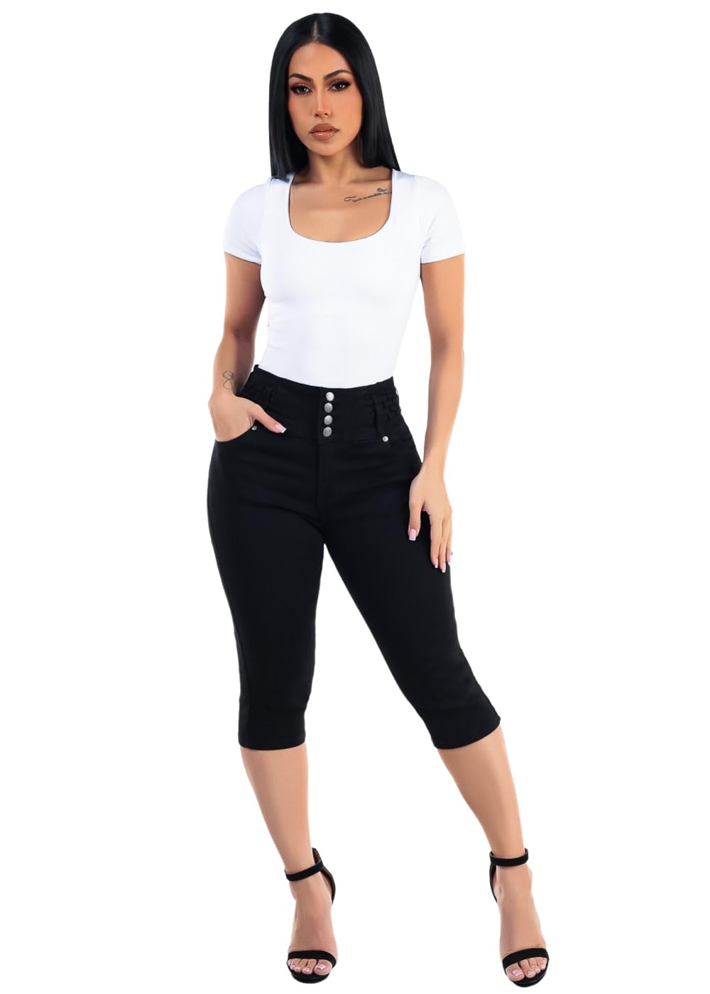 Moda Xpress Women’s Juniors High Waisted Butt Lifting Stretch Denim Capris, Slim Fit, Casual Summer Style