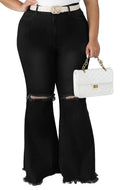 BessCops Plus Size Bell Bottom Jeans for Women Elastic High Waisted Classic Flared Denim Pants