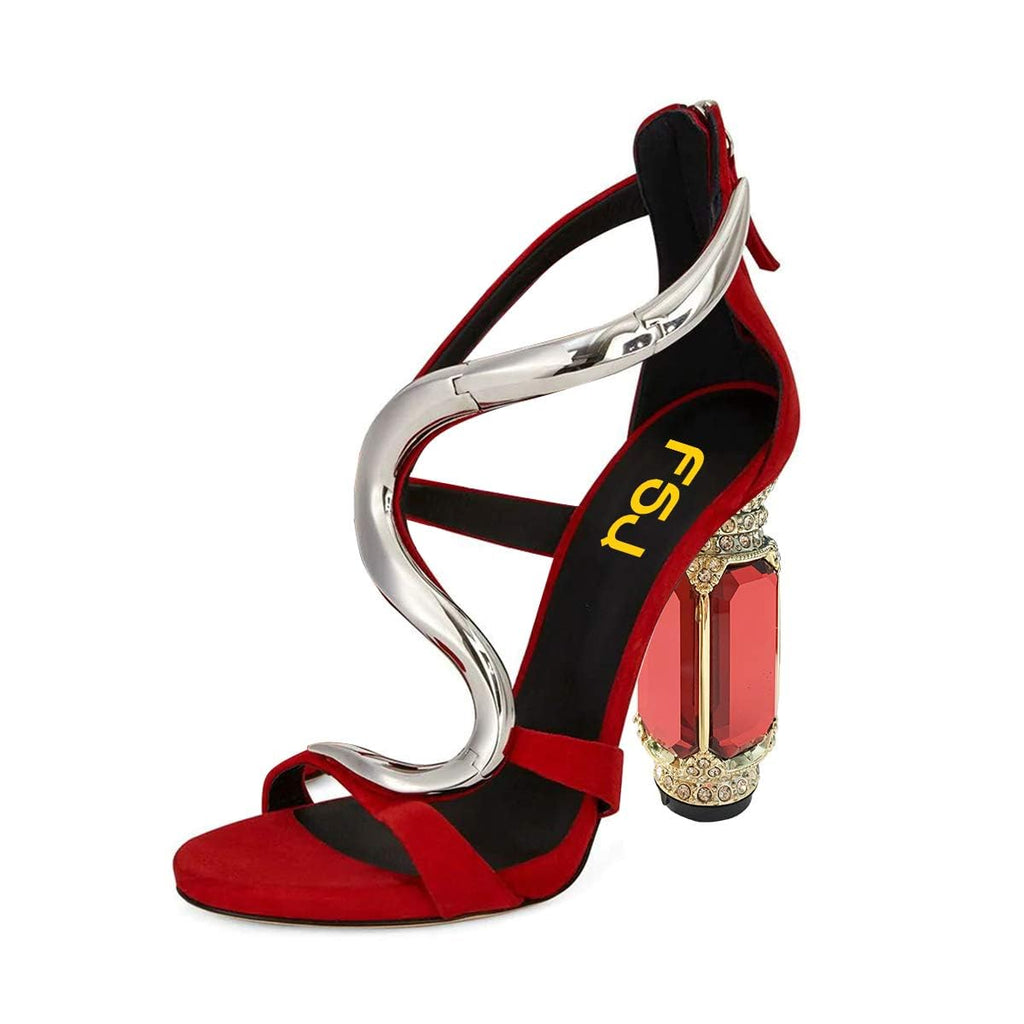 FSJ Women Open Toe Stylish Sandals Ankle Strap Chunky Block High Thick Heels Wedding Party Ballroom Shoes Size 4-15 US