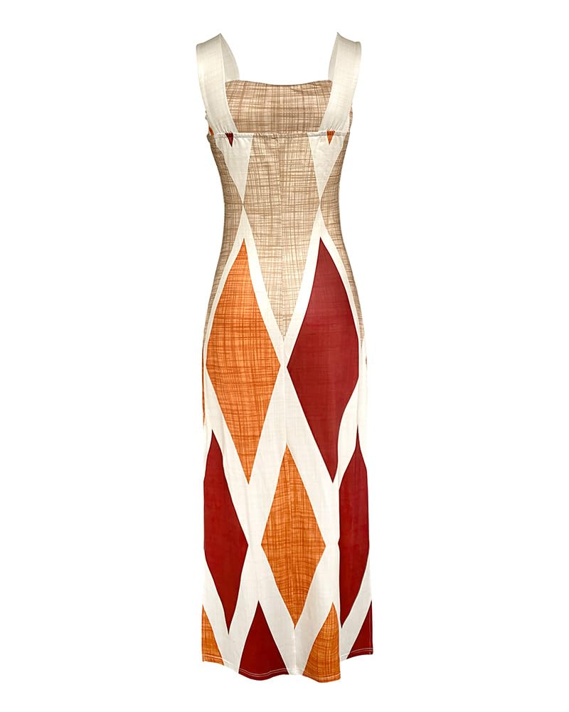 CHICME Women's Summer Maxi Dress Casual Thick Strap Square Neck Boho Sundress Split Vacation Dresses with Pockets