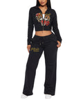 Glitrandi Womens 2 Piece Outfits Fashion Print Cropped Hoodies Jacket Sweatpants With Pockets Tracksuit For Women