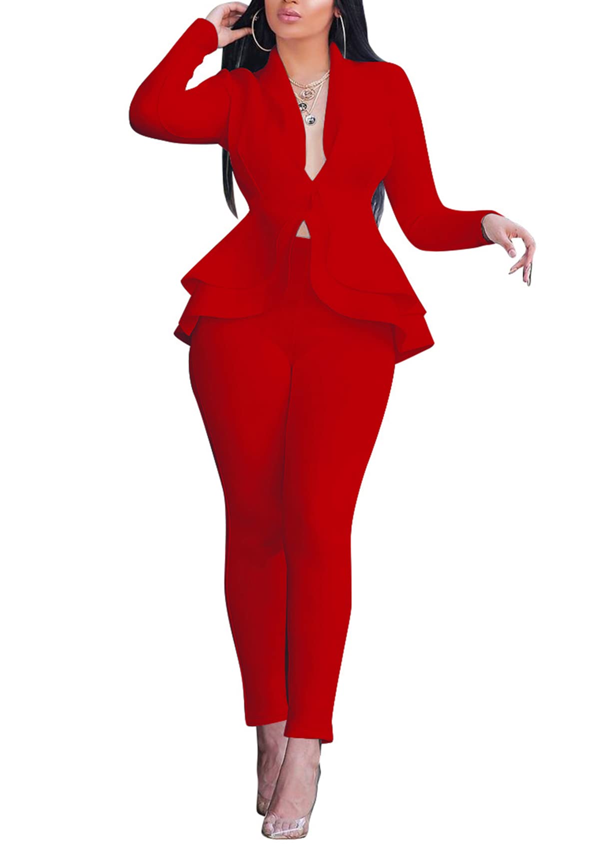 Salimdy Sexy 2 Piece Outfits for Women Long Sleeve Solid Blazer with Pants Casual Elegant Business Suit Sets