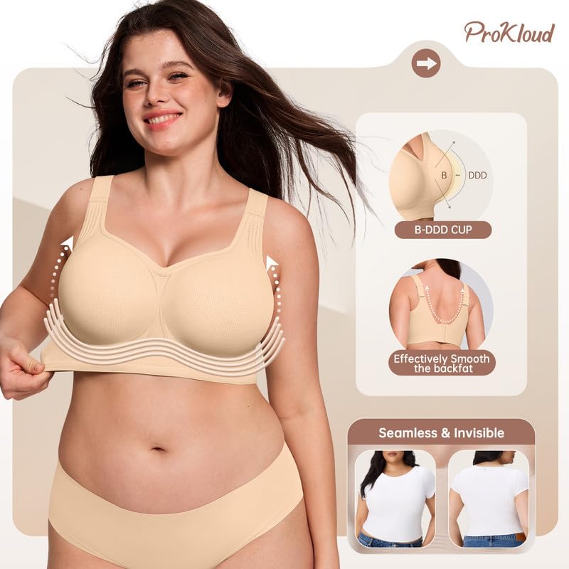 ProKloud Jelly Bras for Women No Underwire Wireless Bra with Support and Lift Full Coverage Plus Size Comfy Seamless Bra