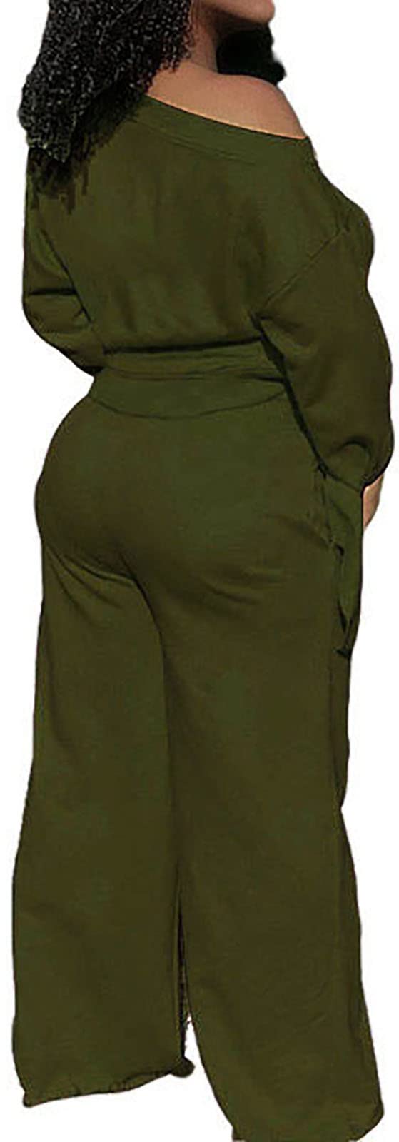 sexycherry Casual 2 Piece Outfits for Women Long Sleeve Sweatsuit Jogging Straight Long Pants Sets with Pockets