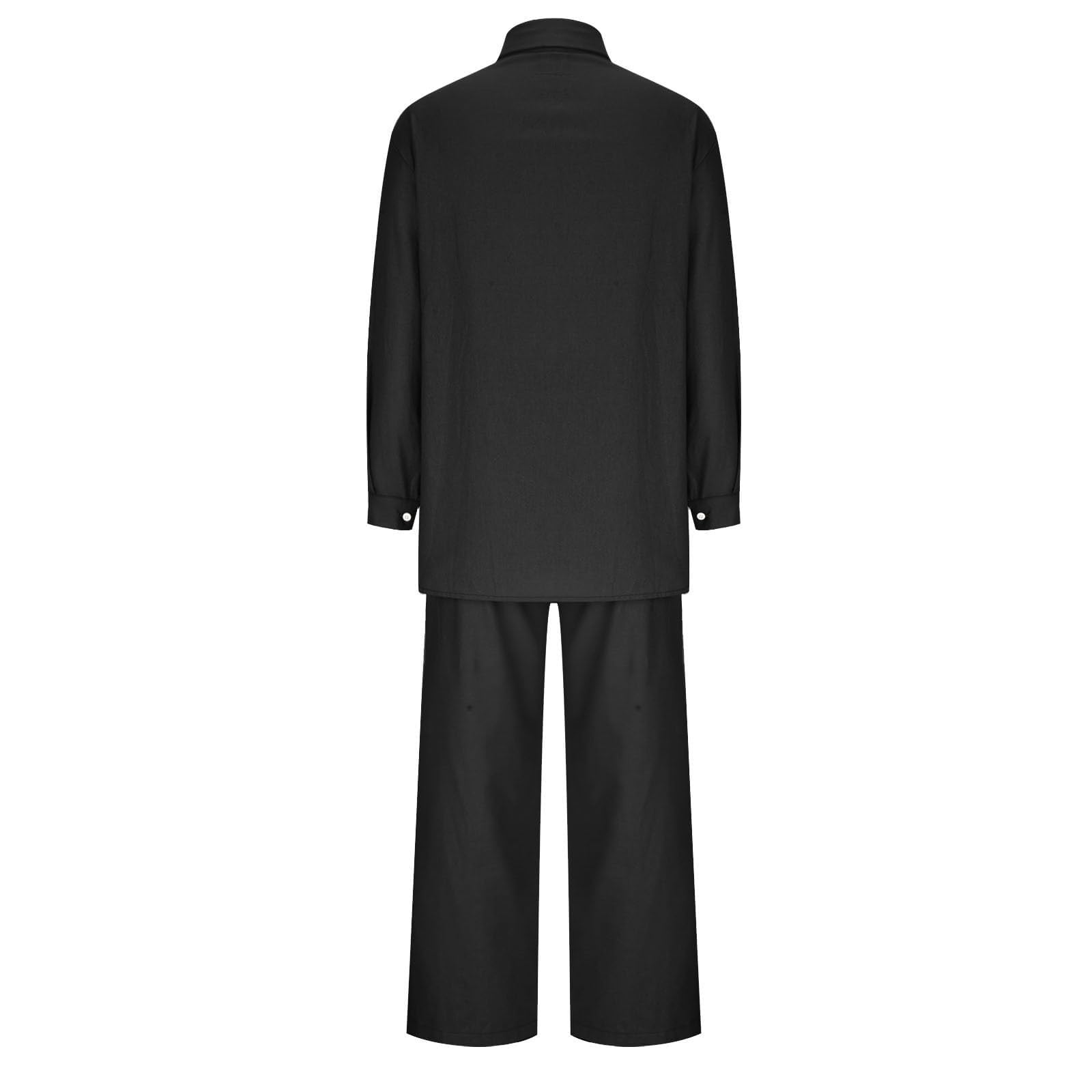 BAOQIN Linen Sets for Women 2 Piece - Womens Long Sleeve Button Down Shirts Summer Wide Leg Breathable Cotton Linen Pants Set