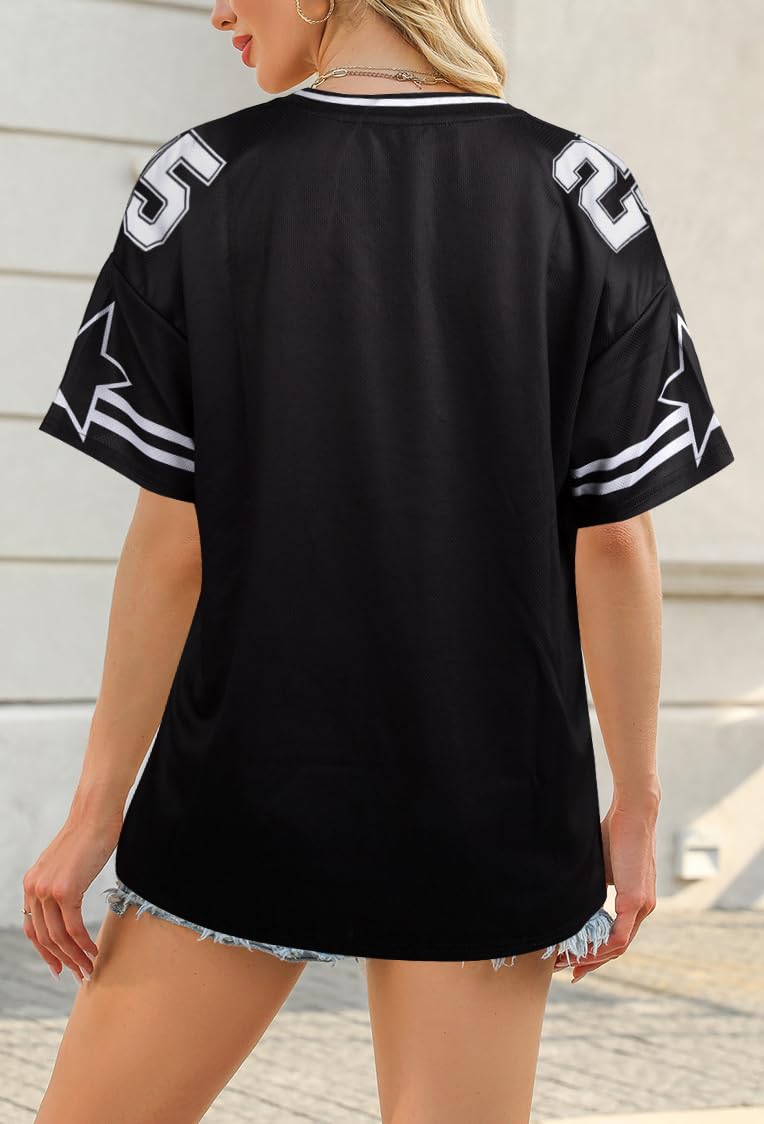 Jersey Shirts for Women Y2k Graphic Tees V Neck Baggy Streetwear Number Oversized T Shirt Summer Tops