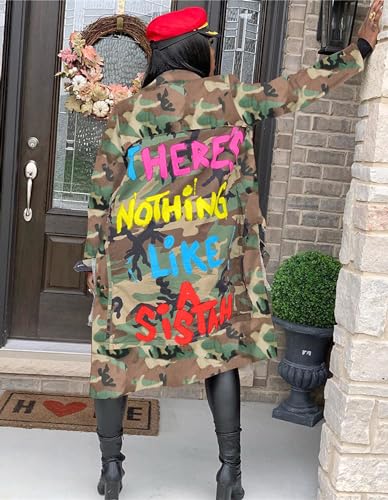 Sexy Camouflage Jacket for Women Army Fatigue Long Cargo Jackets Trench Coat Plus Size