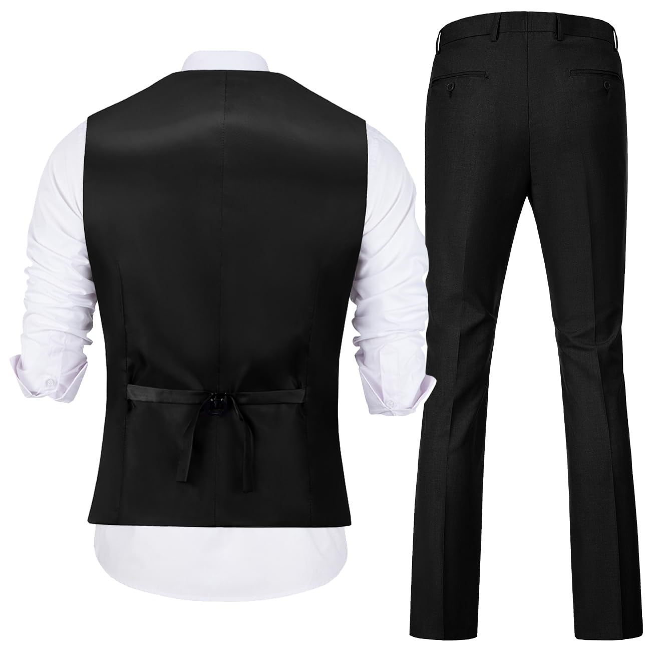 Mens Slim Fit 2 Piece Suit Set V-Neck Solid Dress Suit Vest Pants Wedding Prom Tuxedo for Men
