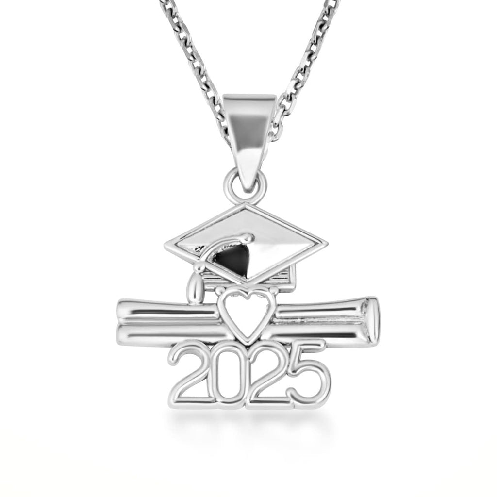 Claddagh Gold .925 Sterling Silver Class Of 2025-2026 Diploma Graduation Cap Pendant Necklace