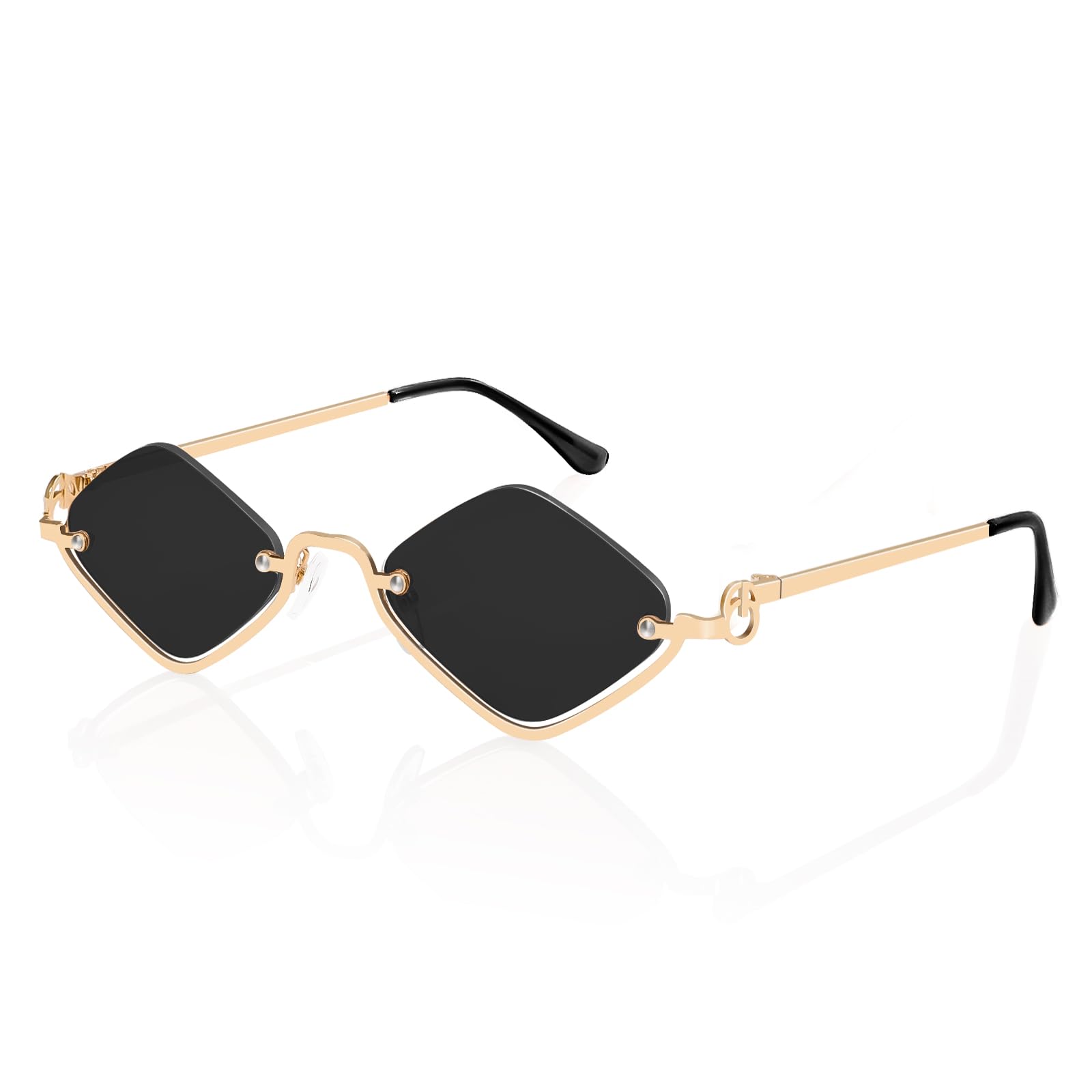 TYA Retro Y2k Sunglasses for Women Men,Trendy Semi-Rimless Sun Glasses Irregular Narrow Gold Sunnies UV400