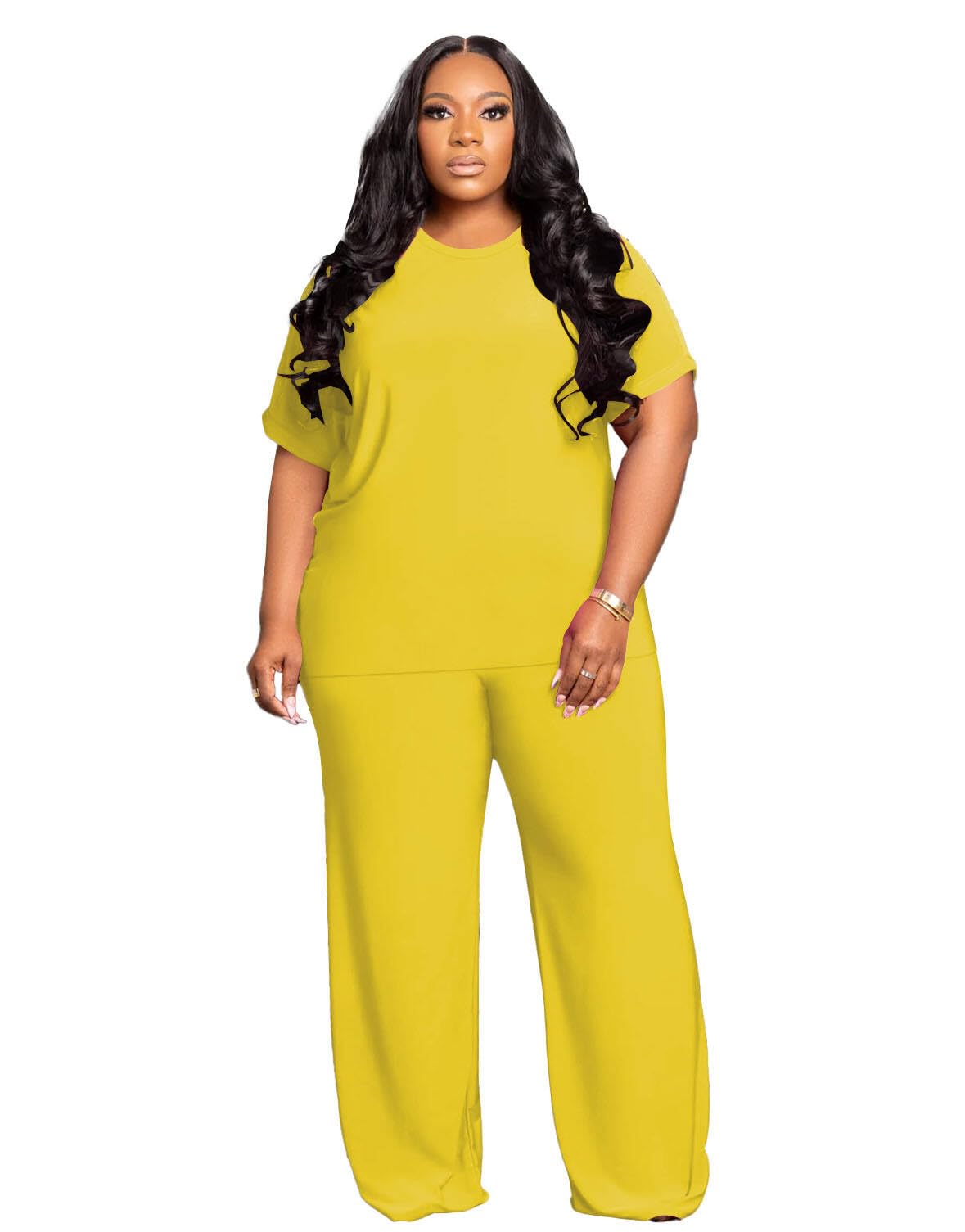 Tycorwd Women's Plus Size Two Piece Outfits Sweatsuits Sets Casual Short Sleeve Tops Loose Wide Leg Pants Tracksuit Sets