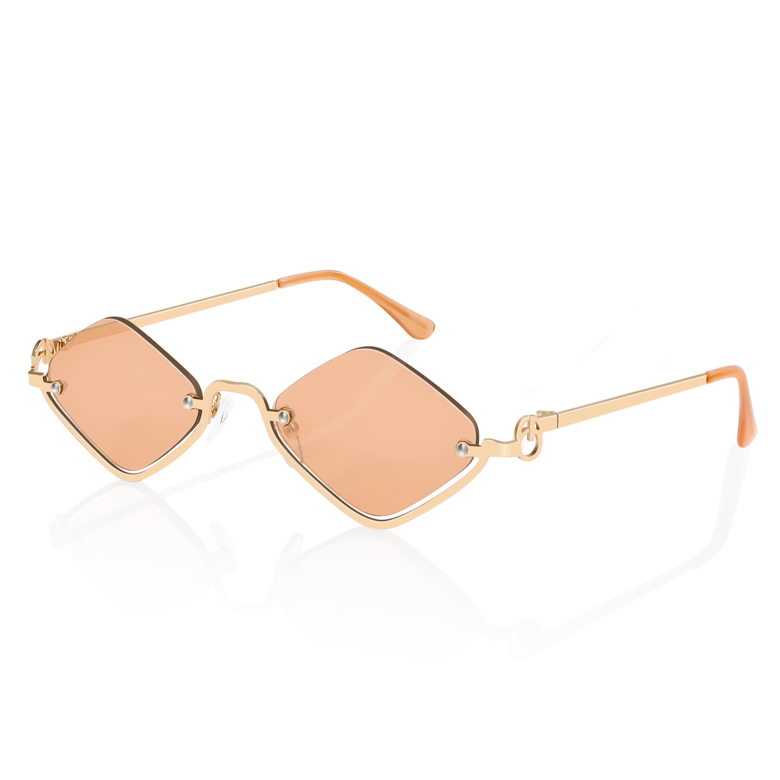 TYA Retro Y2k Sunglasses for Women Men,Trendy Semi-Rimless Sun Glasses Irregular Narrow Gold Sunnies UV400