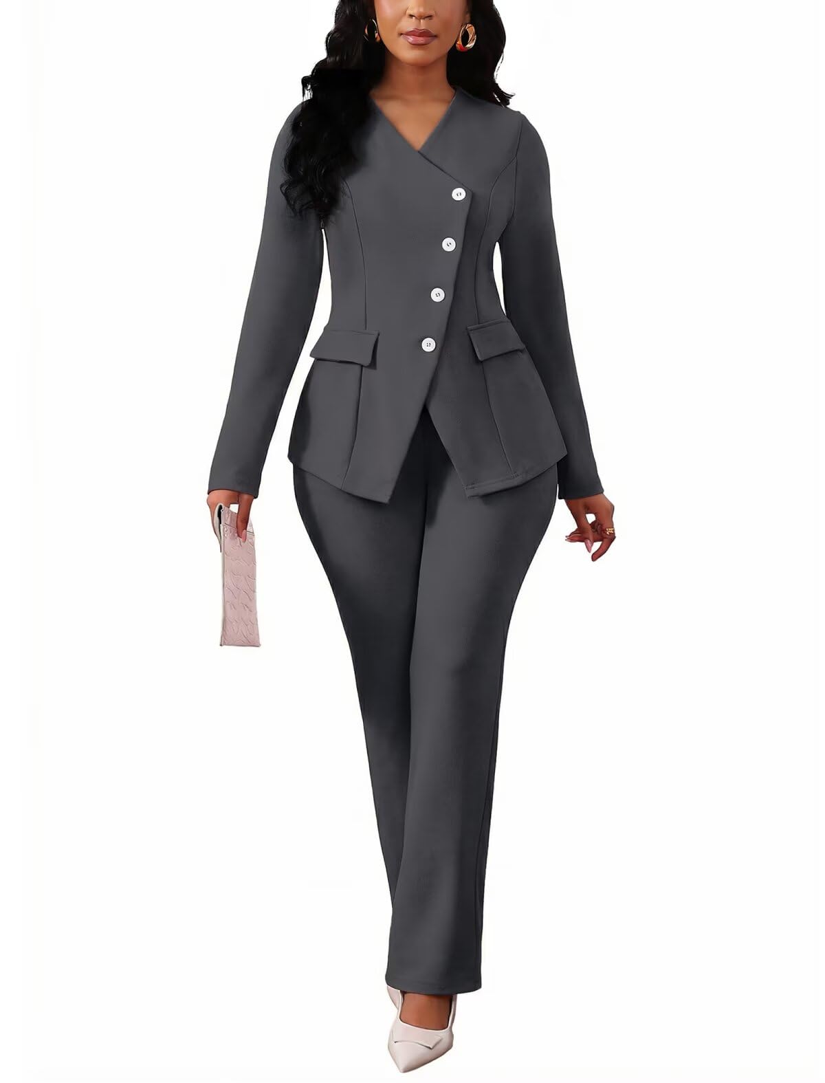 Mintsnow Pant Suits for Women Dressy Long Sleeve Blazer Jackets and High Waisted Wide Leg Pants Sets 2 Piece Work Outfit 2026