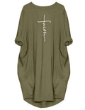 Rfecccy Women's Faith Oversize Baggy Long Sleeve T Shirt Causal Loose Midi Dresses with Pockets