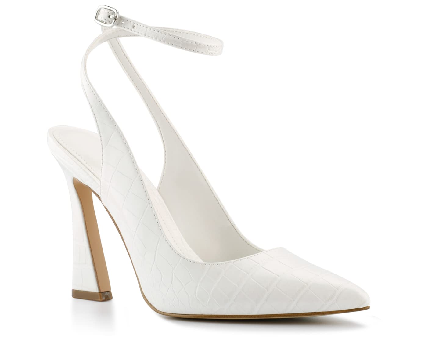 Reoplty Womens Closed Toe Ankle Strap Heels Pointed Toe Pumps Shoes Slingback High Heel Wedding Dress Shoes