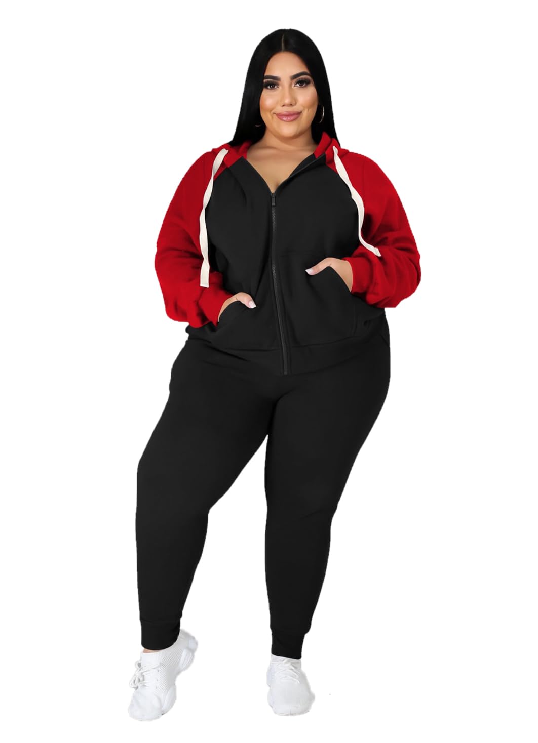 YeGine Womens Plus Size Two Piece Outfits Sweatsuits Casual Long Sleeve Set With Pockets