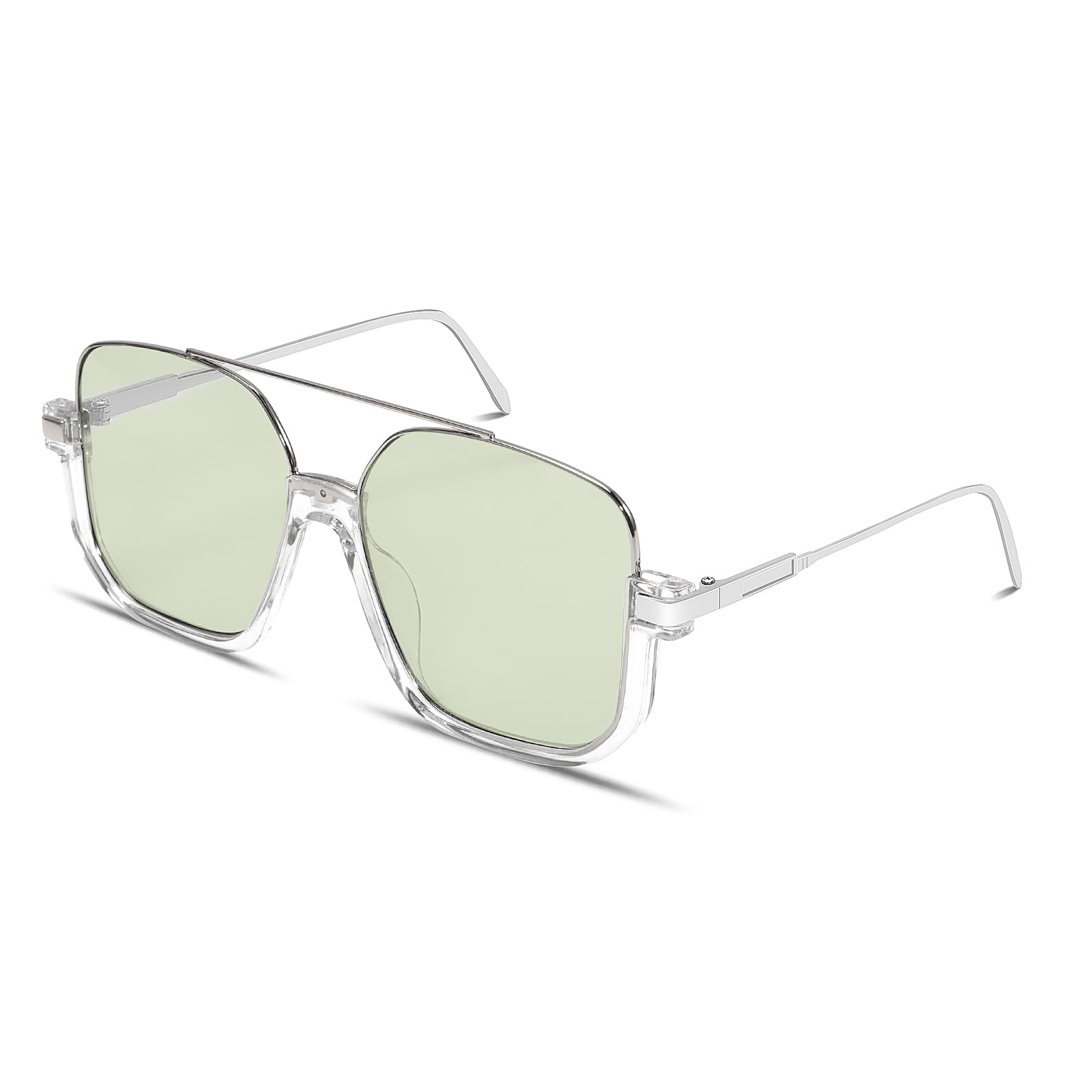 GUVIVI Retro Oversized Aviator Sunglasses for Women Men Square Double Bridge Pilot Sun Glasses 70s Trendy Shades