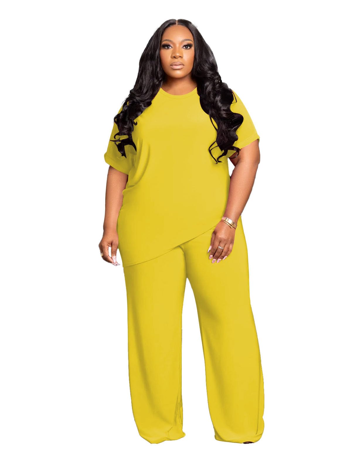 Tycorwd Women's Plus Size Two Piece Outfits Sweatsuits Sets Casual Short Sleeve Tops Loose Wide Leg Pants Tracksuit Sets