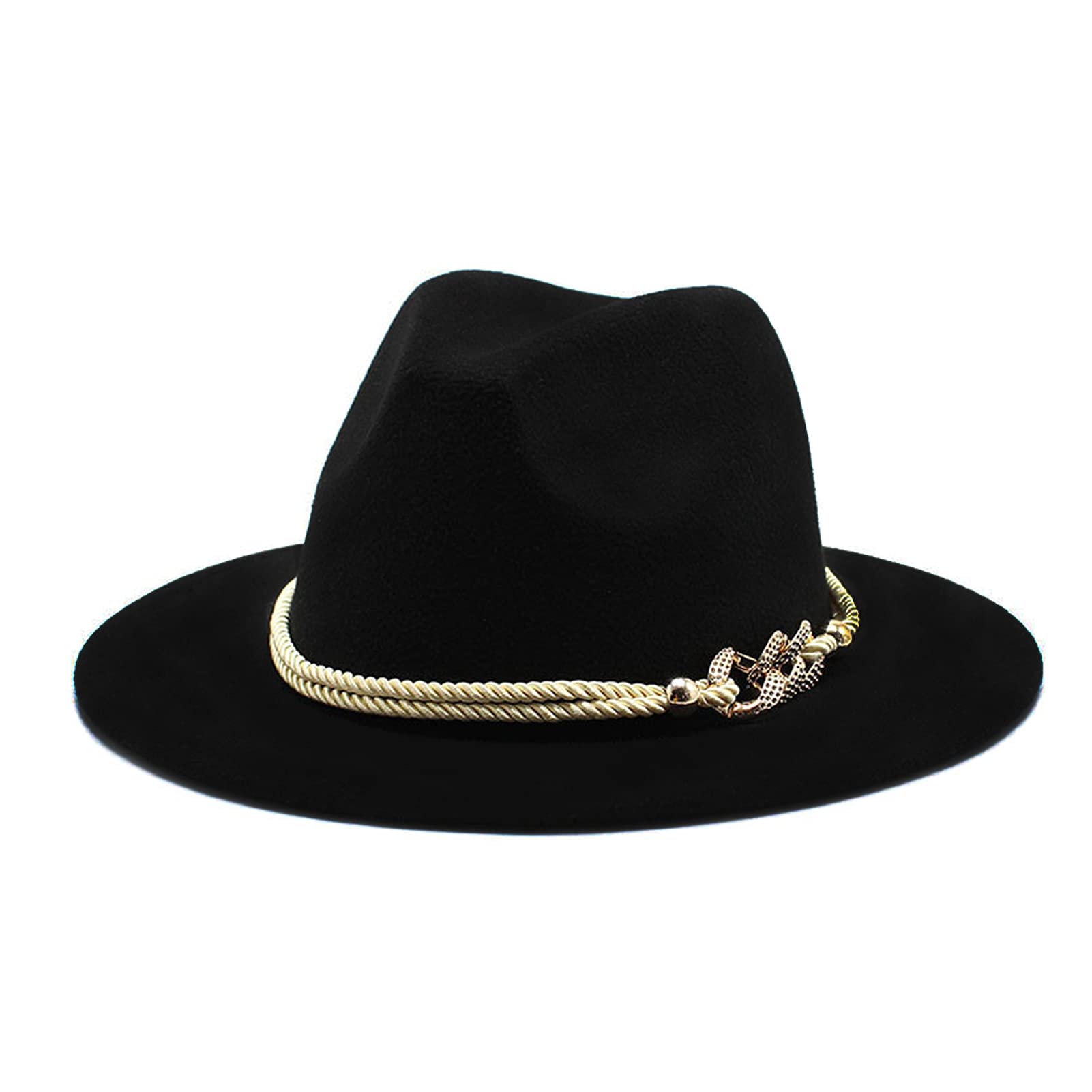 Gossifan Lady Fashion Wide Brim Felt Fedora Panama Hat with Ring Belt