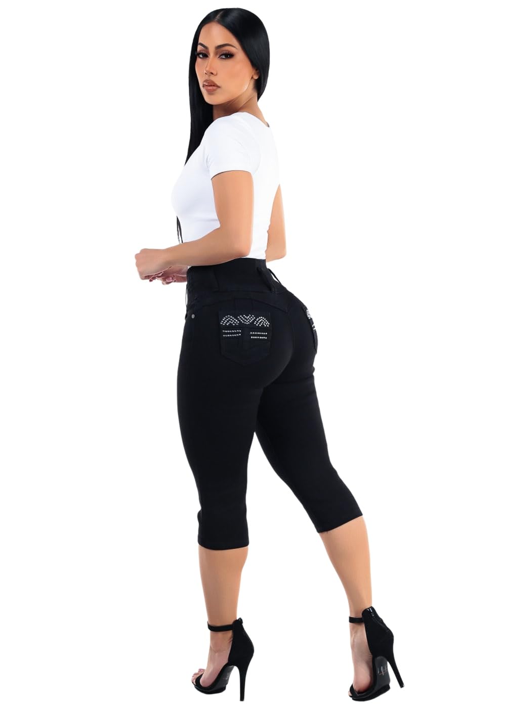 Moda Xpress Women’s Juniors High Waisted Butt Lifting Stretch Denim Capris, Slim Fit, Casual Summer Style