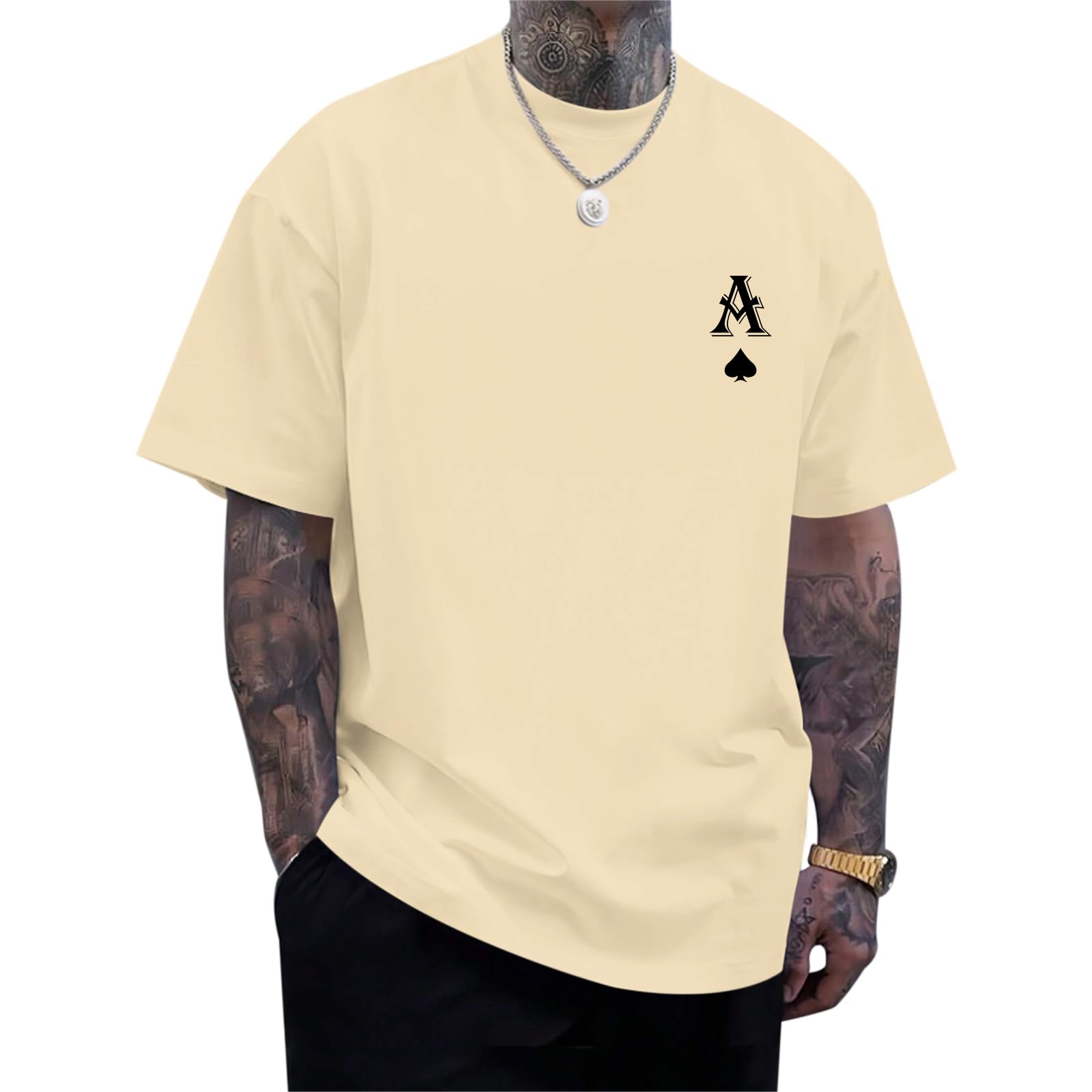 Zoemghc Men's Graphic Tees Vintage Oversize T Shirts Poker Ace of Spades Shirt Streetwear Rapper Casual Tee Top