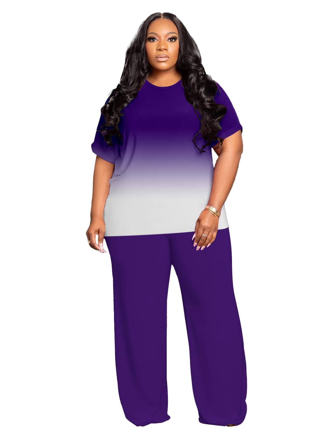 Tycorwd Women's Plus Size Two Piece Outfits Sweatsuits Sets Casual Short Sleeve Tops Loose Wide Leg Pants Tracksuit Sets