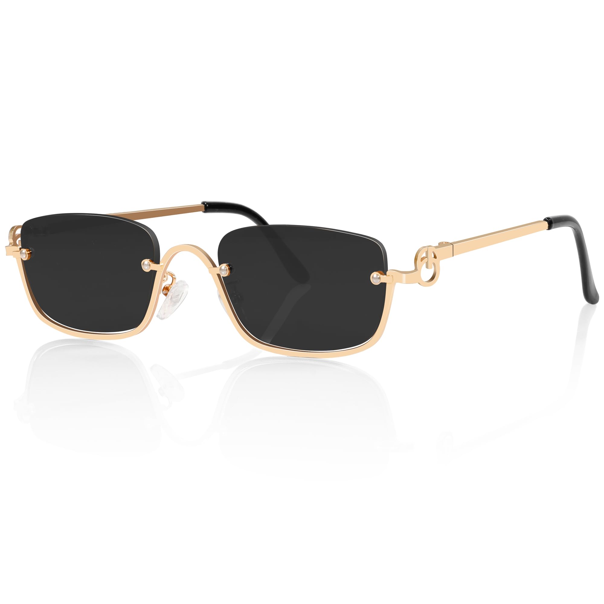 TYA Retro Y2k Sunglasses for Women Men,Trendy Semi-Rimless Sun Glasses Irregular Narrow Gold Sunnies UV400
