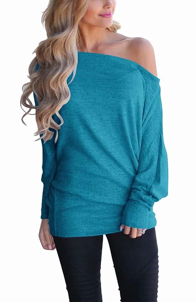 Lacozy Women's Off Shoulder Long Sleeve Oversized Pullover Sweater Knit Jumper Loose Tunic Tops