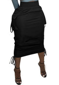 Voghtic Camo Skirts for Women High Waisted Ruched Drawstring Long Pencil Skirts with Pockets