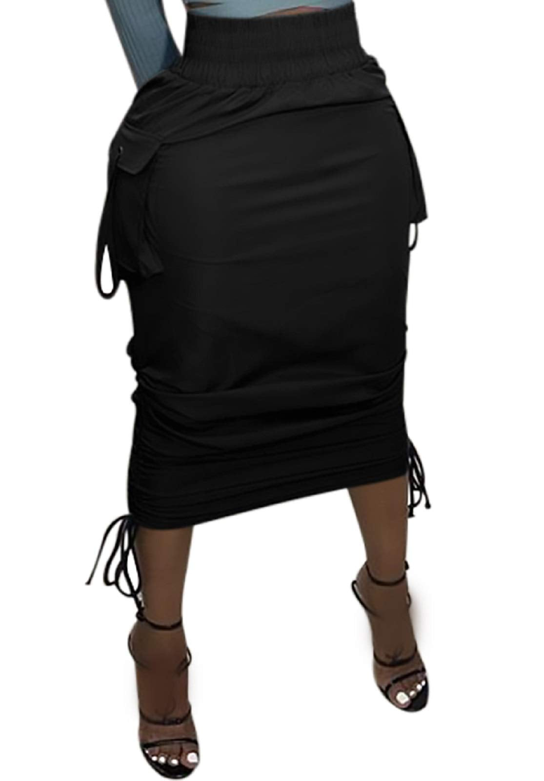 Voghtic Camo Skirts for Women High Waisted Ruched Drawstring Long Pencil Skirts with Pockets