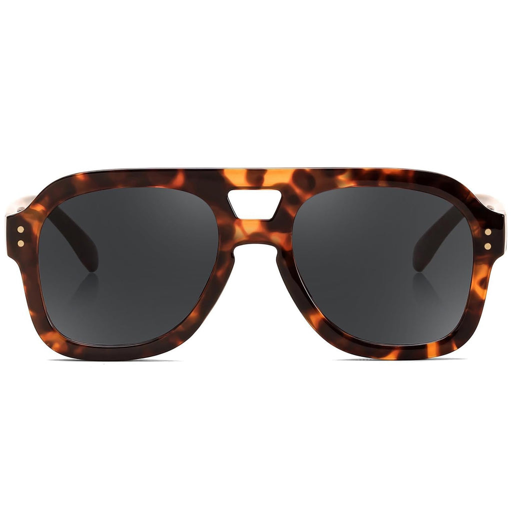 FEISEDY Vintage Aviator Sunglasses Double Bridge Women Men Large Square Thick Frame Trendy Eyewear UV400 B2846