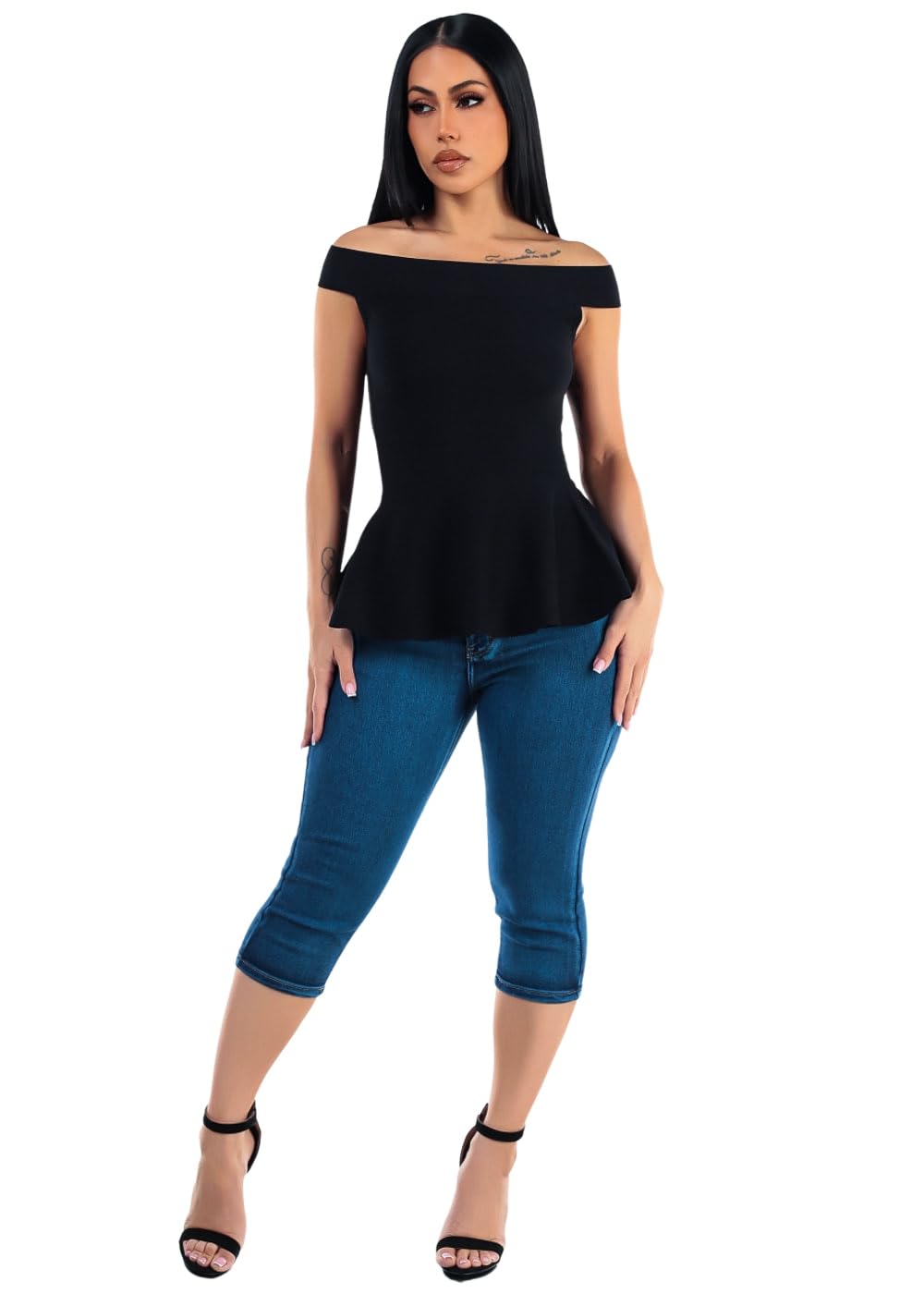 Moda Xpress Women's Juniors Ultra High Waist Butt Lifting Stretch Denim Capris Push Up Sculpting Body Shaping Comfortable Fit