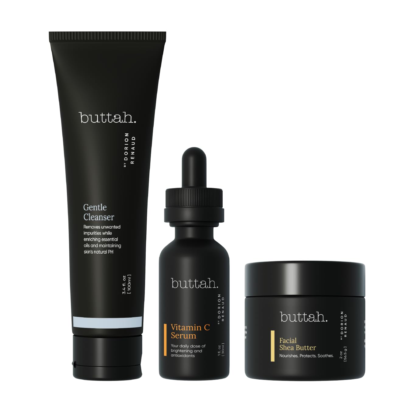 Buttah Transforming Kit for Melanin Rich Skin | Moisturizer 2 oz | Vitamin C Serum 1 oz | Cleanser 3.4 oz | Black Owned Skincare