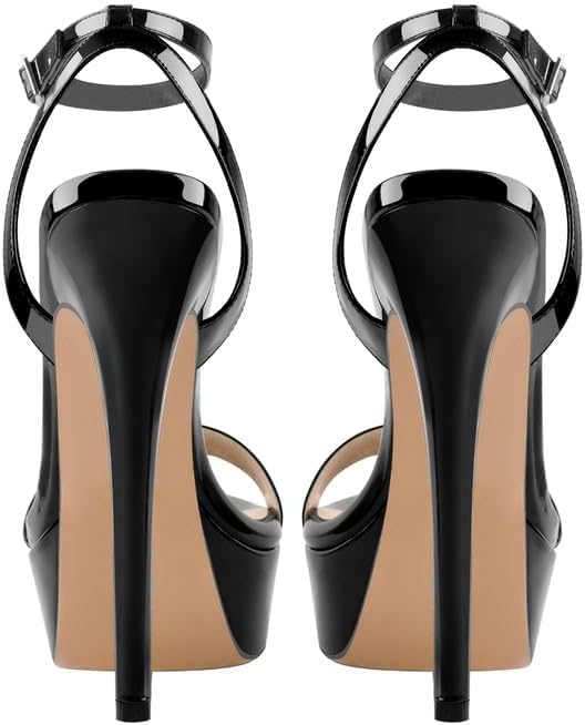 onlymakerheels Platform Stiletto High Heels for Women, Round Open Toe Ankle Strap Sexy Heeled Sandals for Wedding Party Dress