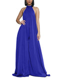 Ekaliy Women’s Sexy Summer Jumpsuit Halter Neck Sleeveless Chiffon Wide Leg Long Pant Jumpsuit Romper One Piece Outfits