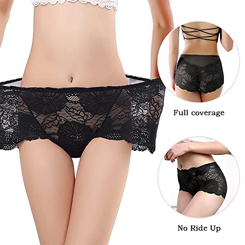 PHOLEEY Womens Sexy Underwear Lace Panties High Waisted Plus Size Ladies Brief for Women 5-Pack