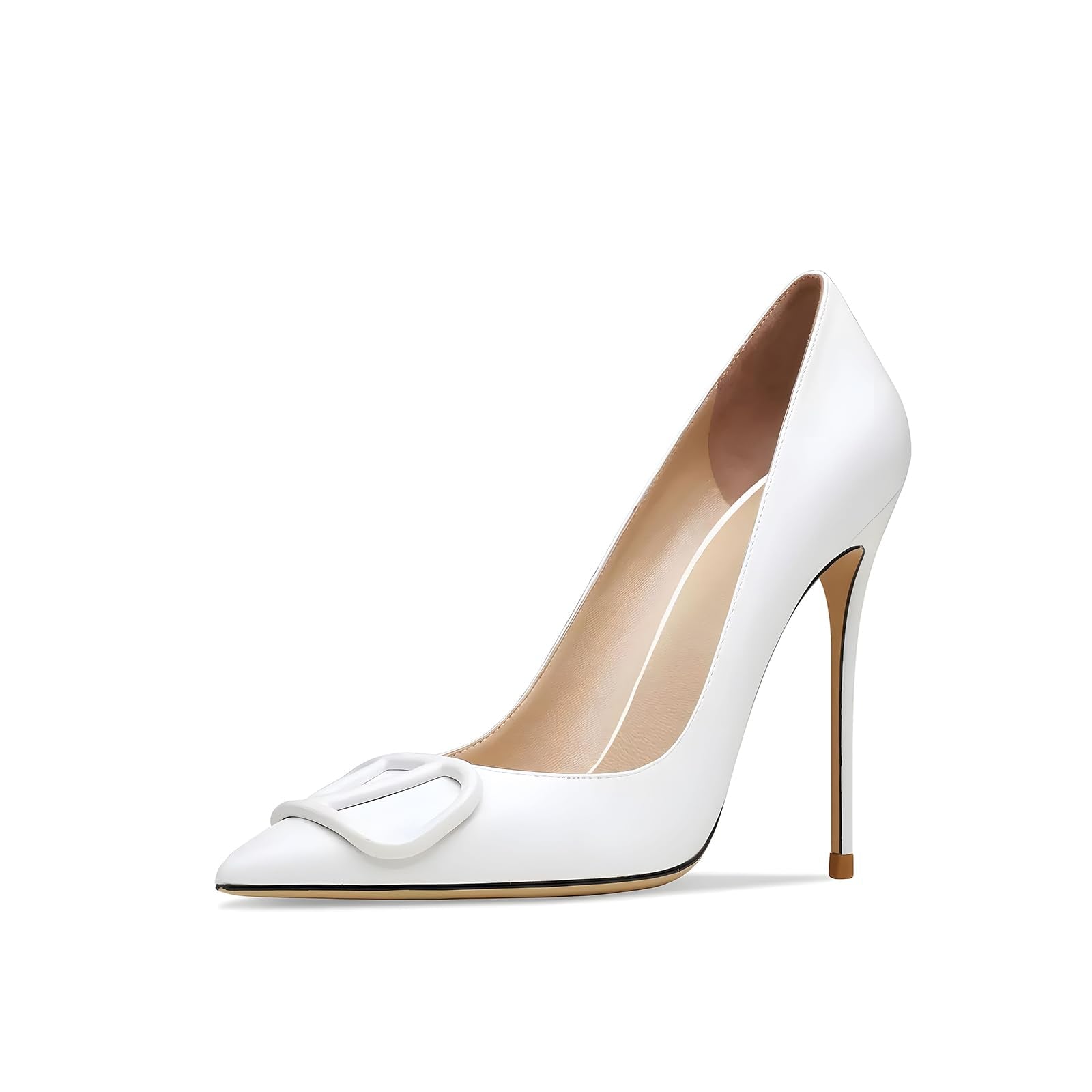 Qunvngutui Women's Pointed Toe Shallow Mouth Sexy Square Buckle Rhinestones 10cm Stiletto Heels Slip-on Wedding Party Banquet Big Size Shoes