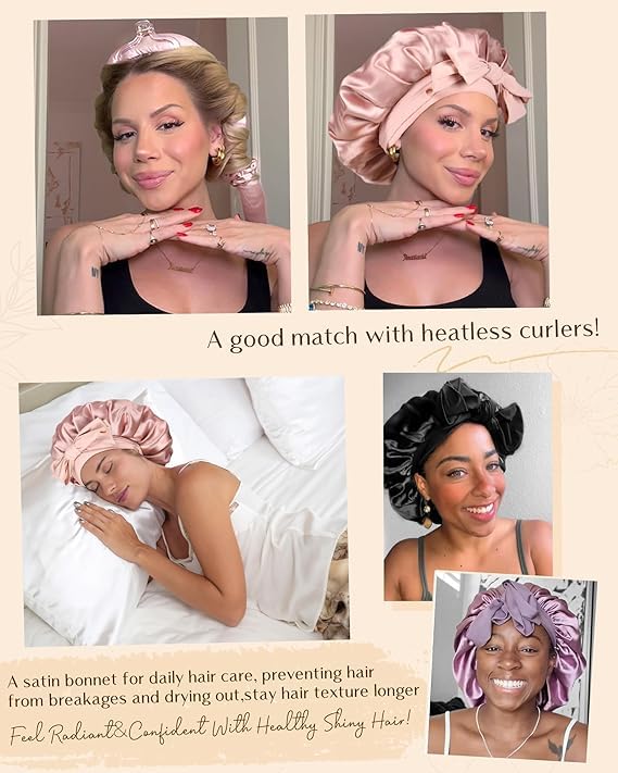 YANIBEST Adjustable Satin Bonnet for Sleeping Women Double Layer Hair Wrap Reduce Friction Prevent Frizz Natural Curly Hair